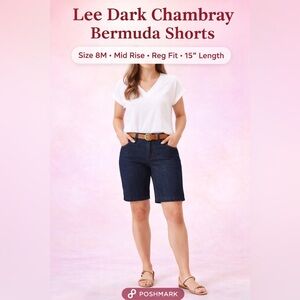 Lee Dark Chambray Bermuda Shorts Size 8M Mid Rise Regular Fit 15” Length
